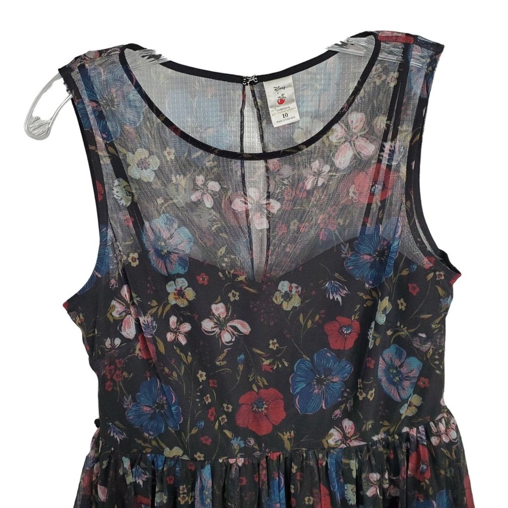 Lauren Conrad x Disney Size 10 Dress Tulle Overlay Fit Flare Midi Hi Lo Floral - Picture 4 of 15